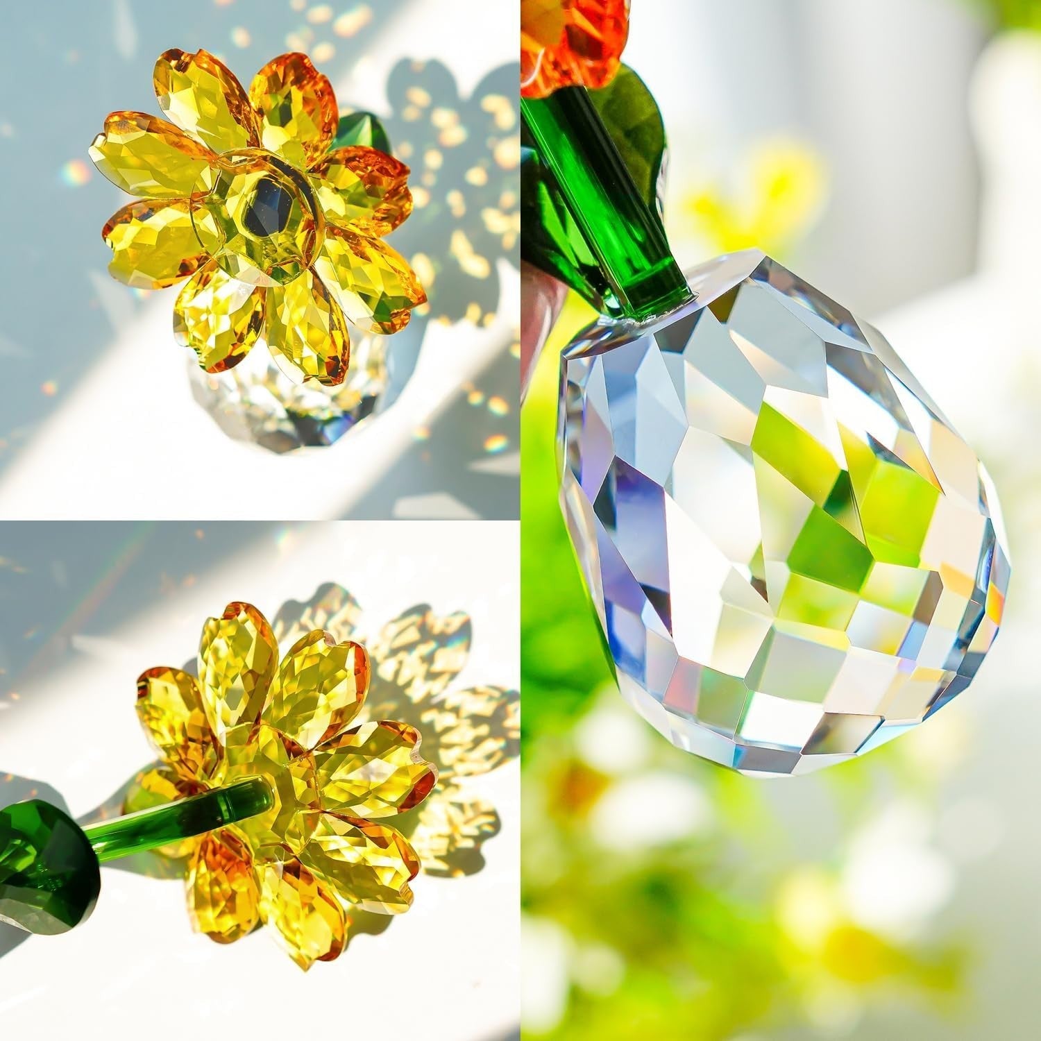 Crystal Sunflower Ornament • Yellow Glass Figurine • Luxury Table Décor Gift