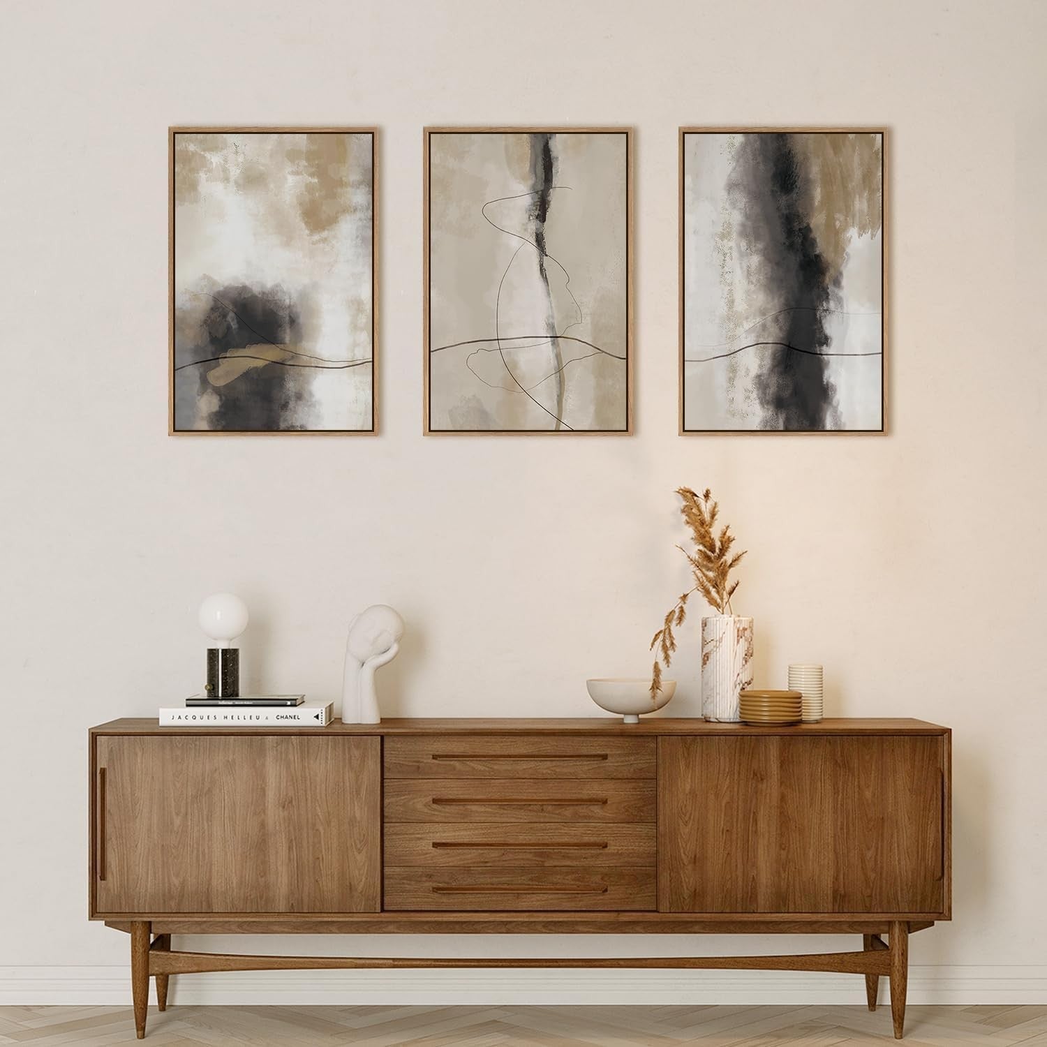 3 Panel Abstract Canvas Wall Art 40x60cm Framed Neutral Set