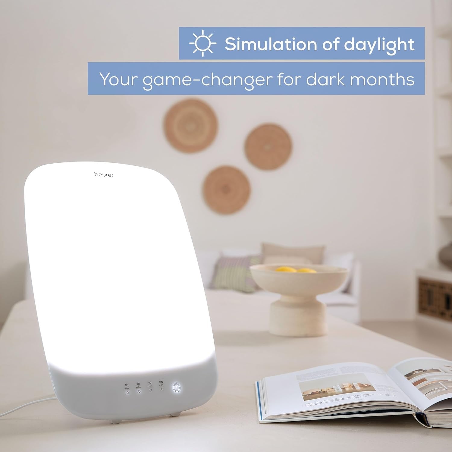 White SAD Light Therapy Lamp 13000 Lux Daylight Simulation Medical Timer