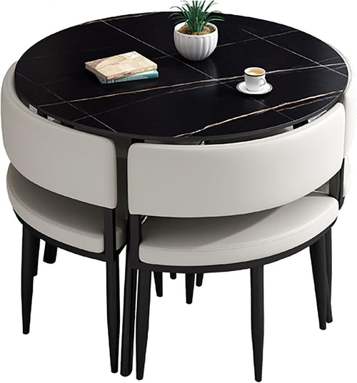 Round Office Meeting Table Set for 4 – Space-Saving Slate Table & Chairs