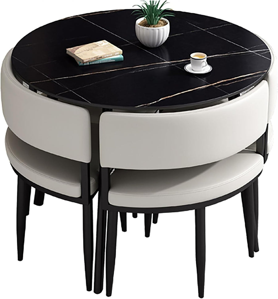 Round Office Meeting Table Set for 4 – Space-Saving Slate Table & Chairs