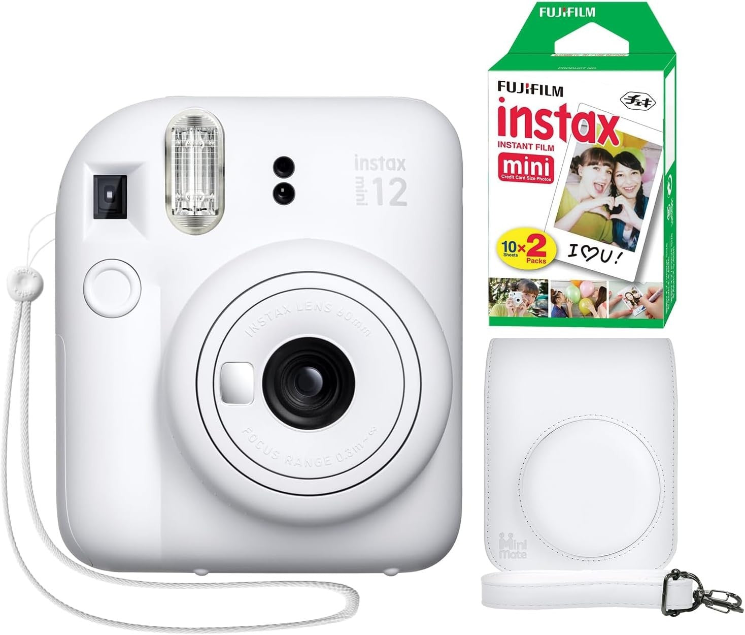 Instant Camera Bundle Film Pack Case Selfie Mirror Flash White Camera