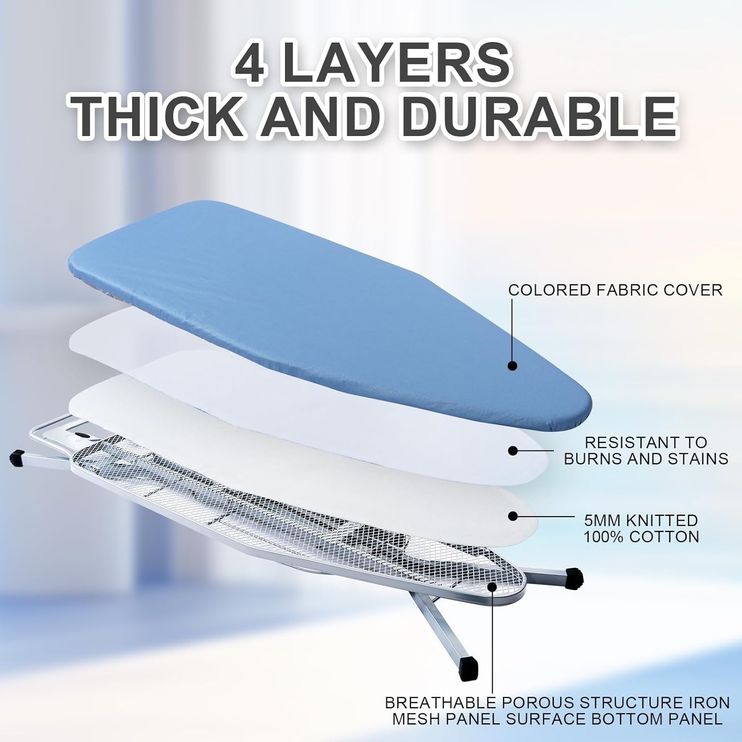 Extra Large Ironing Board Height Adjustable Foldable 120x45cm Cotton Cover