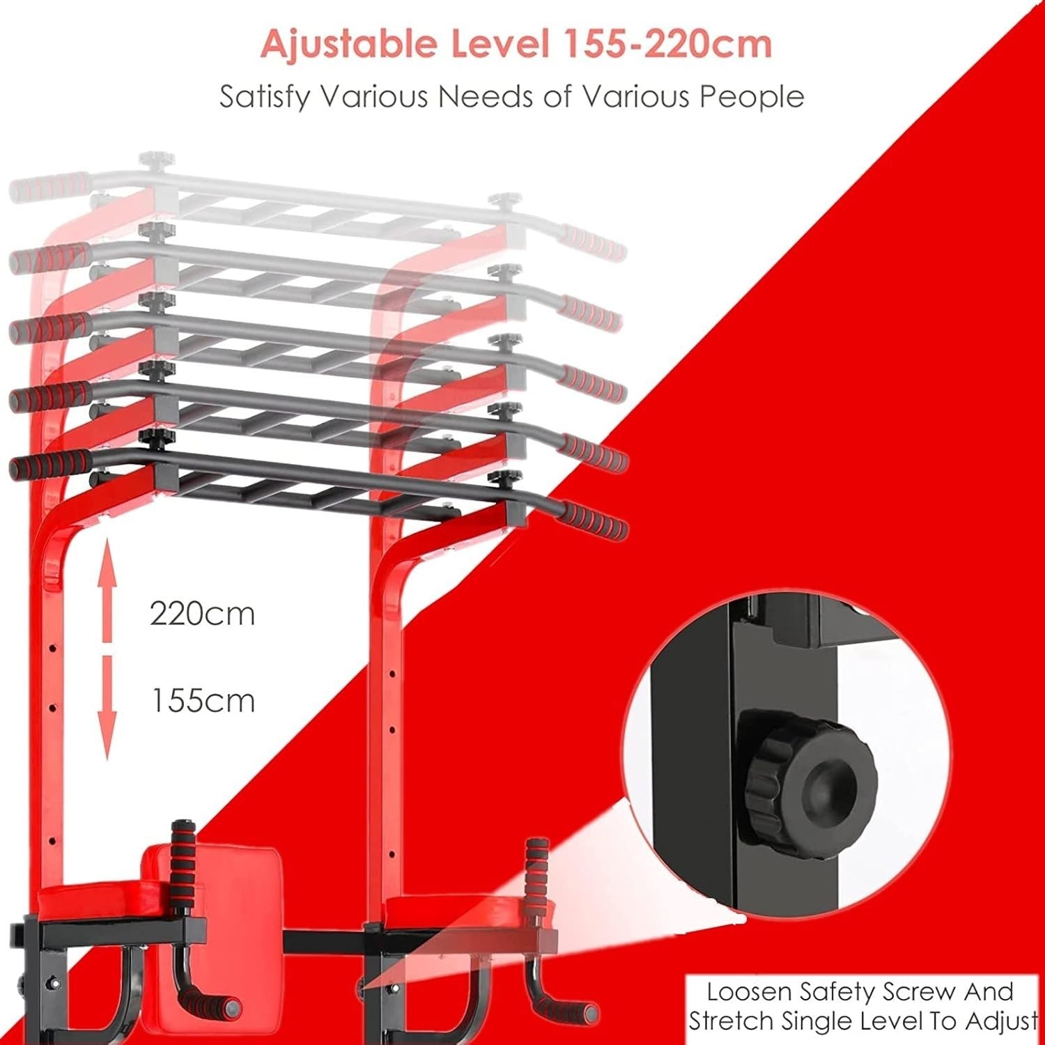 Red Multifunction Power Tower Pull-Up Dip Station Home Gym 200kg