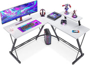 L-Shaped Corner Desk White Gaming Computer Table with Monitor Stand 129cm