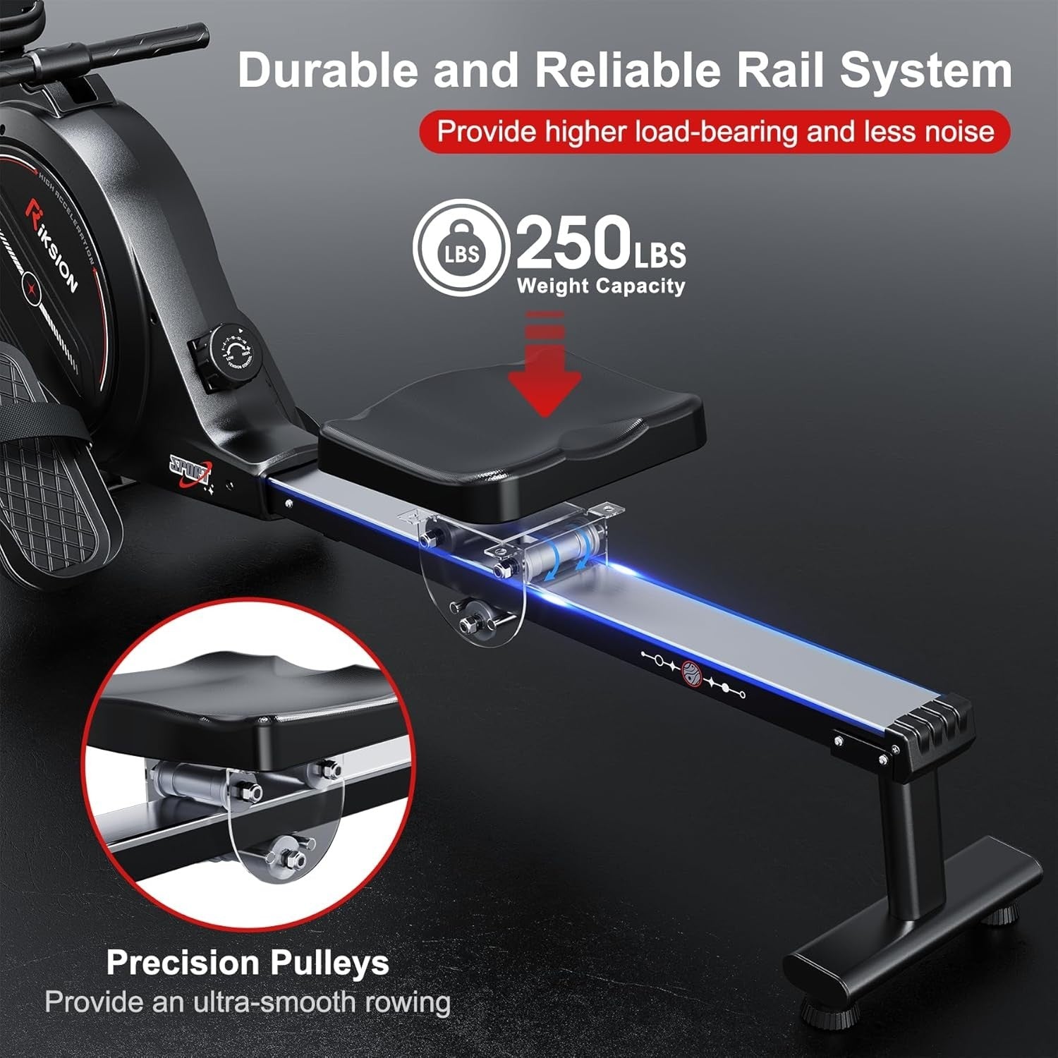 Magnetic Rowing Machine Foldable 350LB Quiet 8-Level Bluetooth App Home Fitness