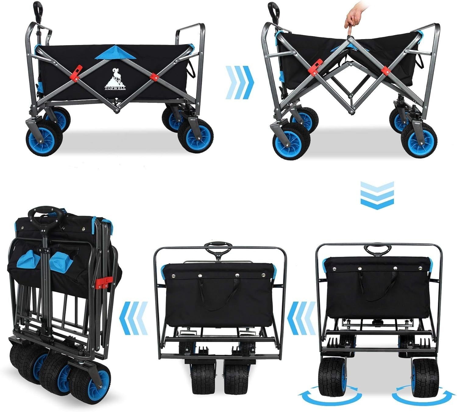 Heavy Duty Folding Wagon All-Terrain Cart 120kg Capacity Collapsible Trolley