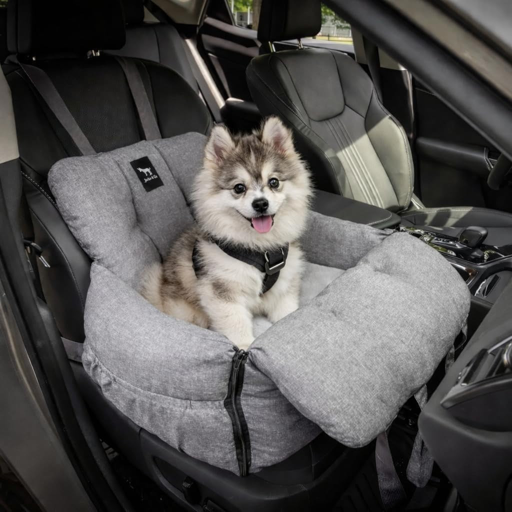 Premium Dog Booster Car Seat Washable Travel Bed Safety Leash Grey