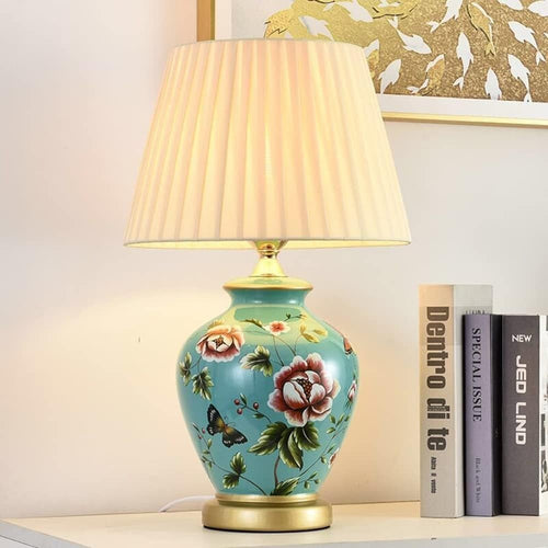 Vintage Ceramic Table Lamp Warm Light Retro Bedside Lamp 50cm Floral