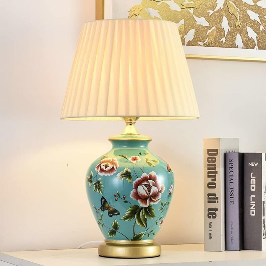 Vintage Ceramic Table Lamp Warm Light Retro Bedside Lamp 50cm Floral
