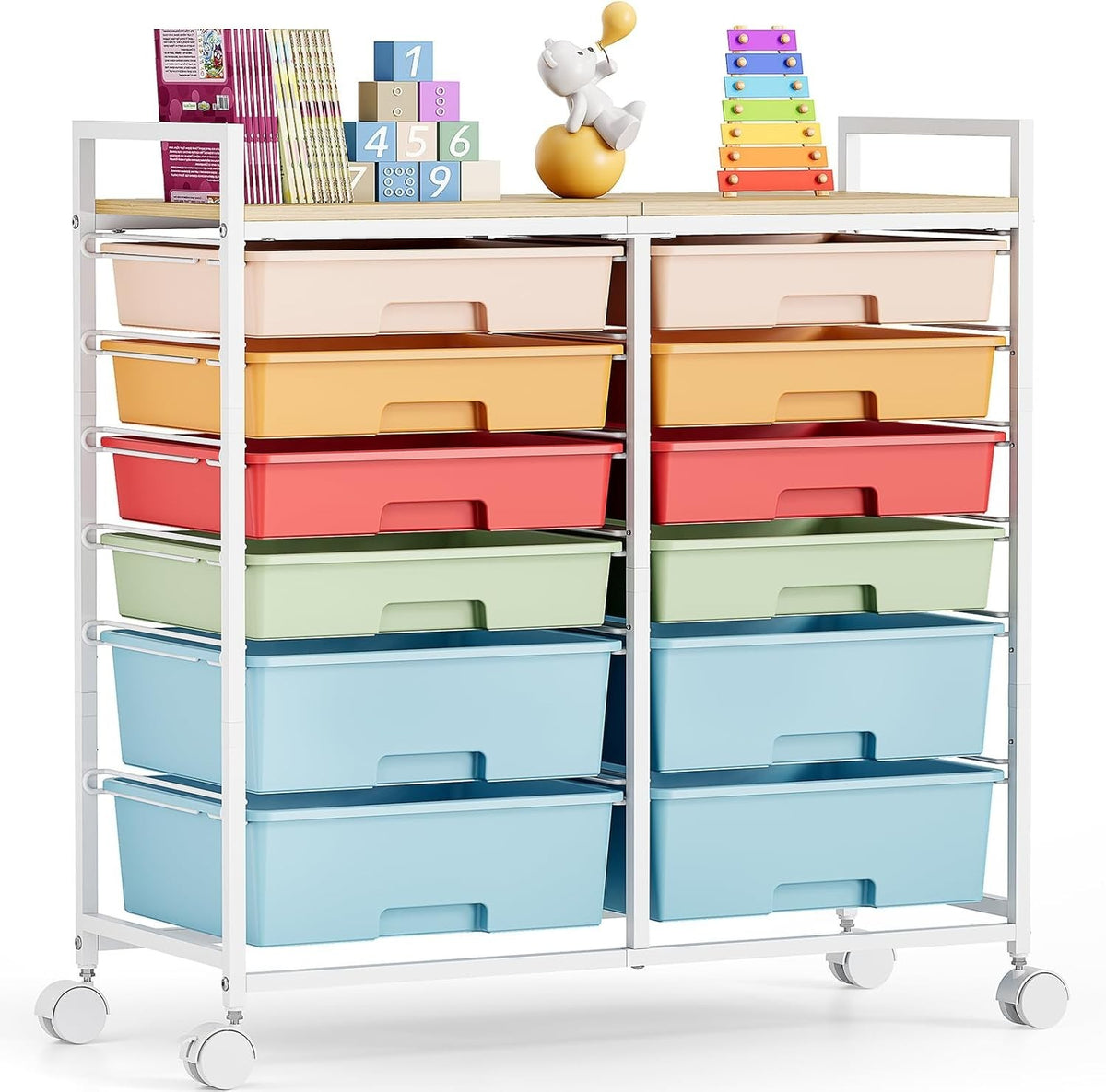 12 Drawer Rolling Storage Cart Craft Organizer Trolley Multicolor