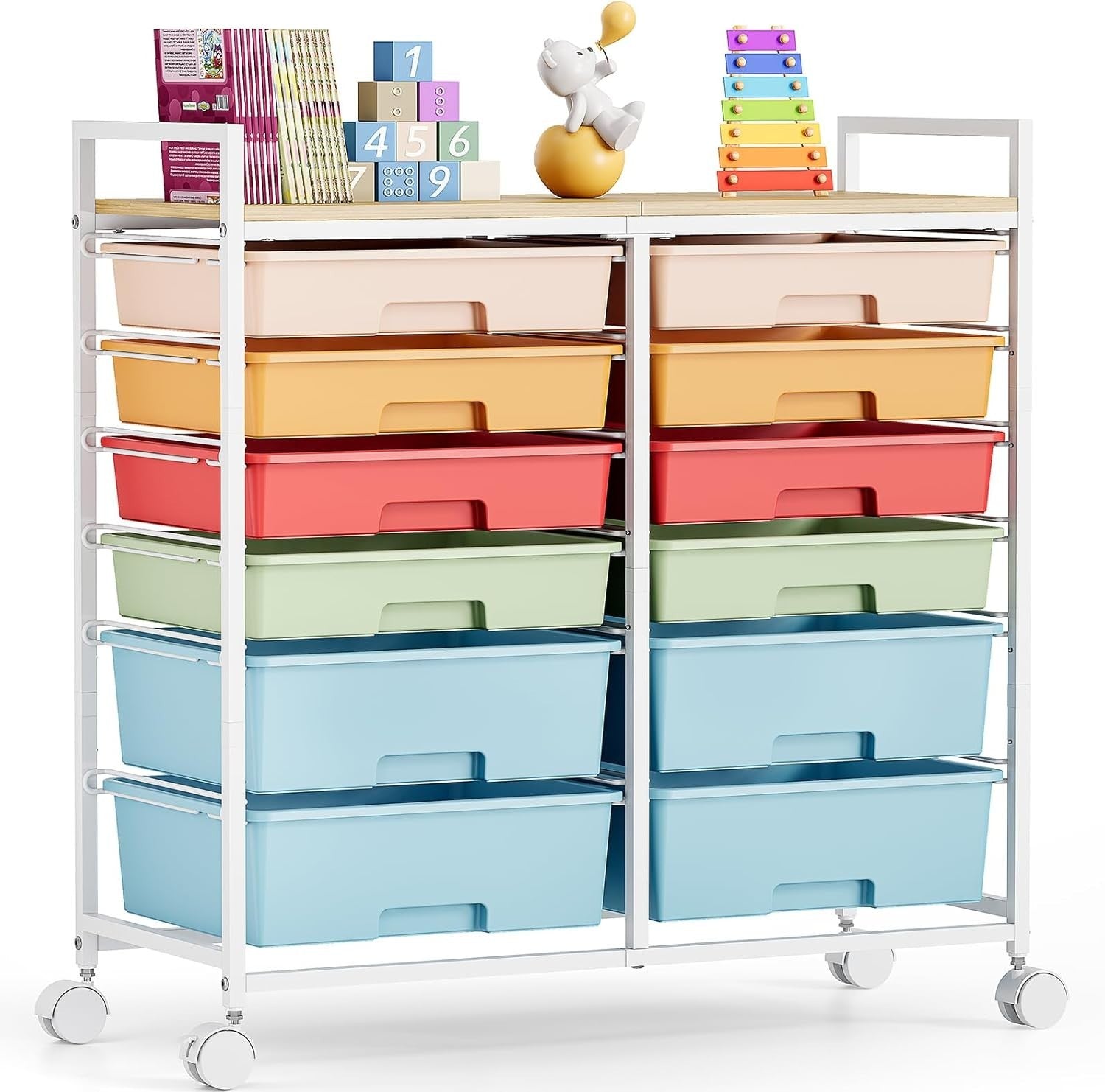 12 Drawer Rolling Storage Cart Craft Organizer Trolley Multicolor