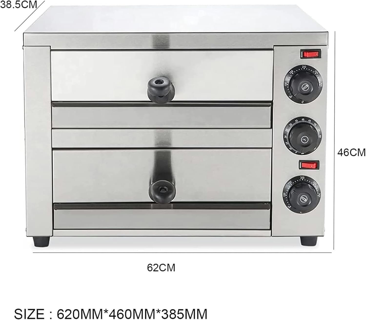 16" Commercial Electric Pizza Oven | Dual Deck Countertop Grill 300°C Timer 60mi