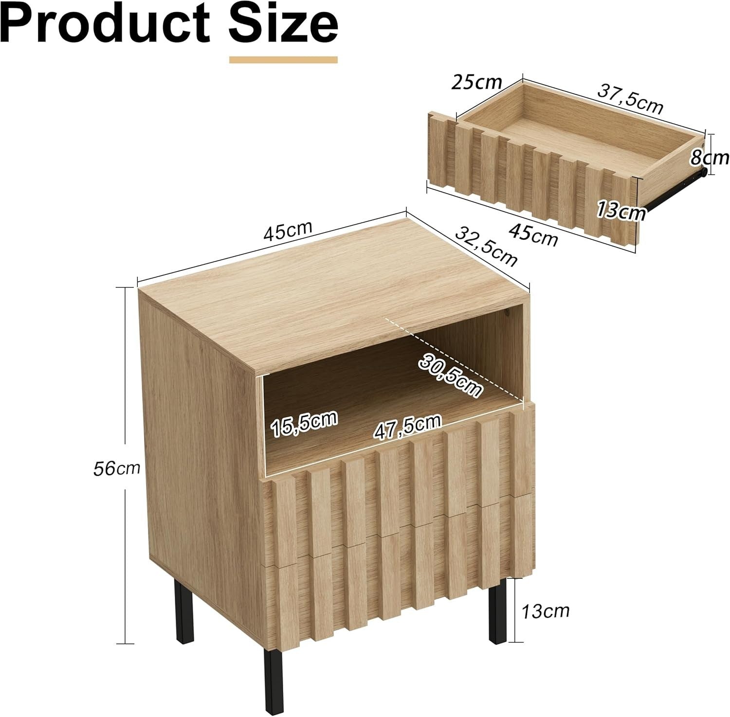 Set of 2 Modern Wood Bedside Tables with Drawers | Ivory White Nightstands