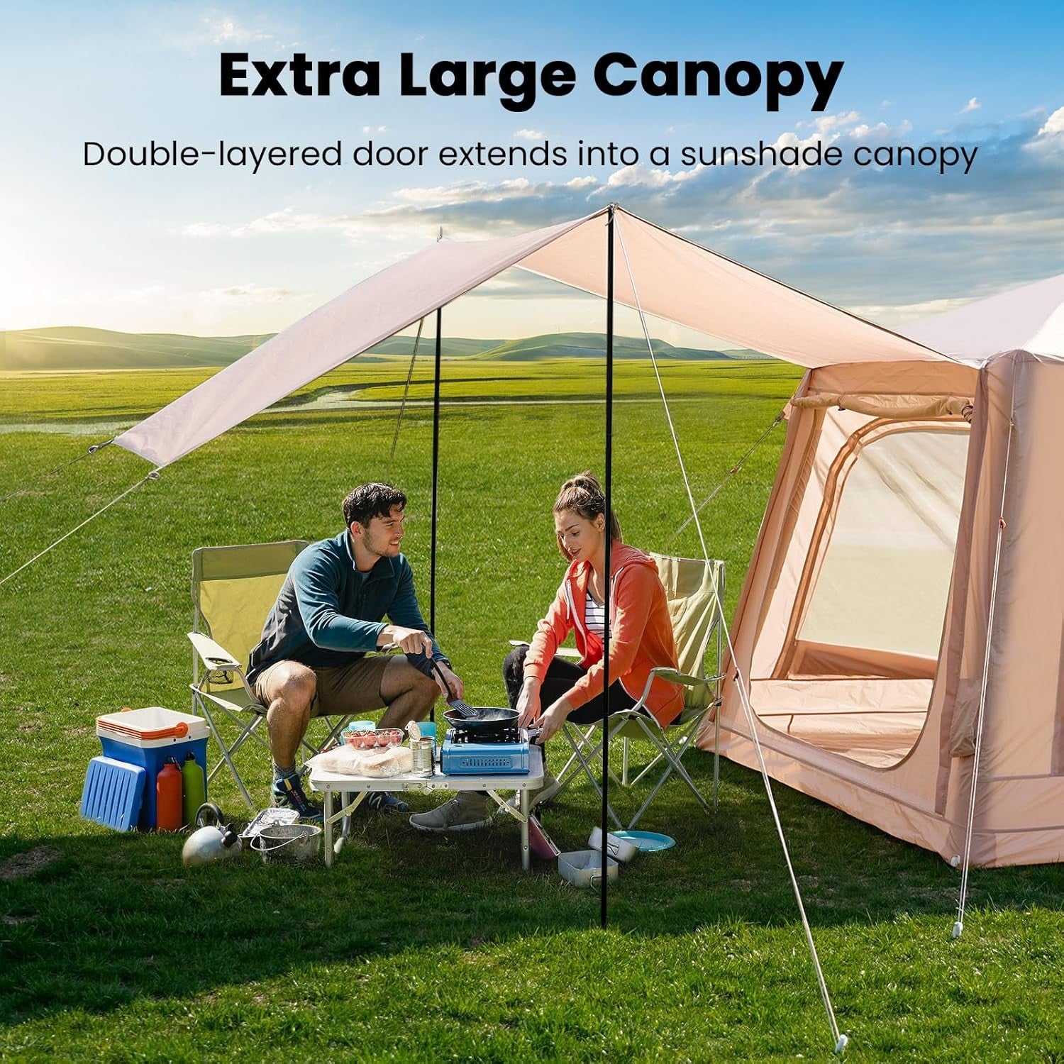 Inflatable Camping Tent 2-4 Person Waterproof Oxford Air Beam Glamping