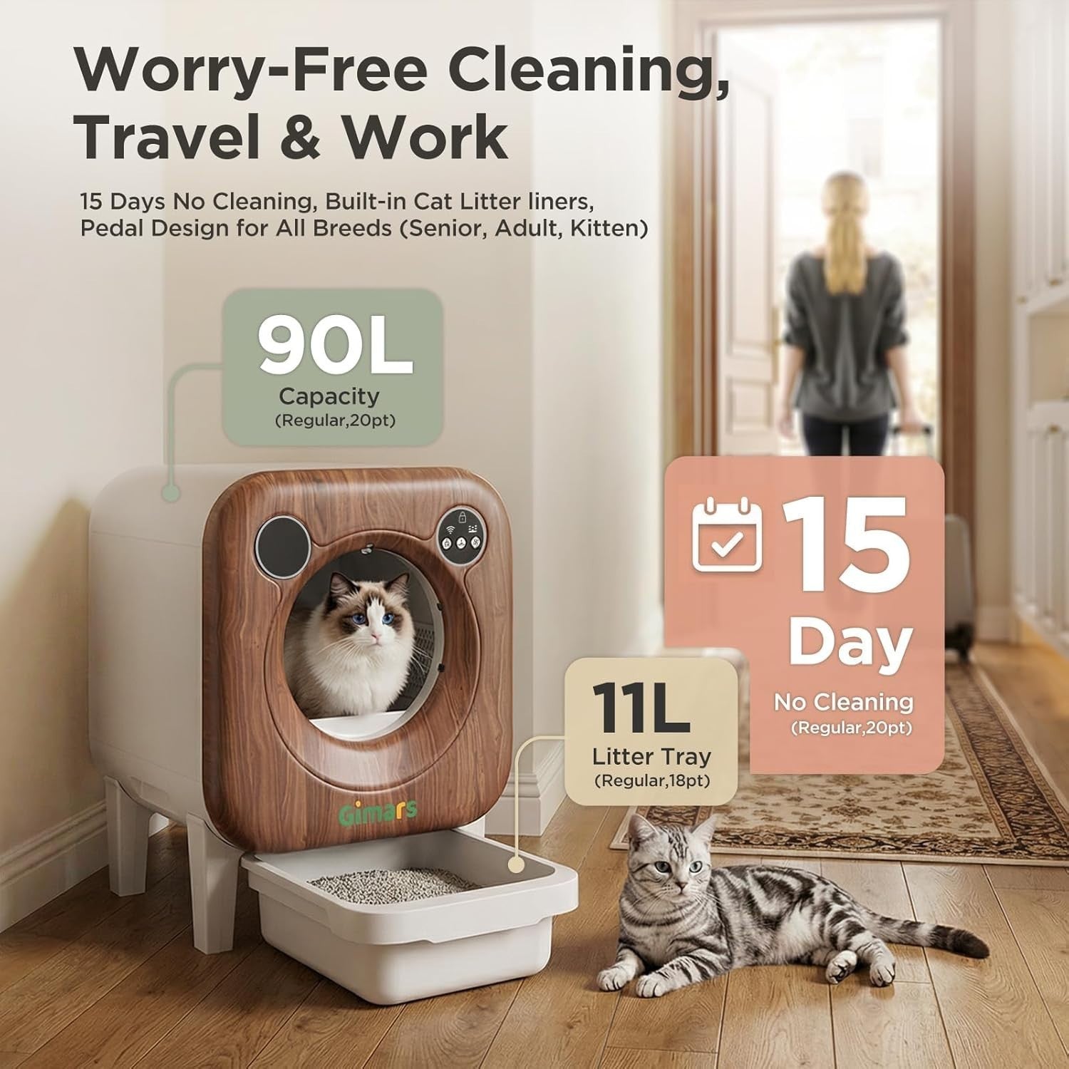 XXL Self Cleaning Cat Litter Box 90L App Control Odour Control Tray