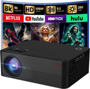 Smart Mini Projector 1080P WiFi 6 Bluetooth 4K Support Auto Keystone