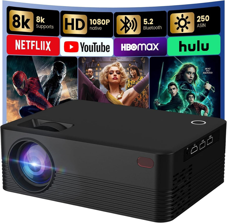 Smart Mini Projector 1080P WiFi 6 Bluetooth 4K Support Auto Keystone
