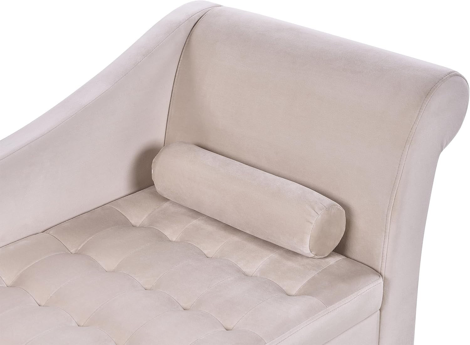 Right Hand Chaise Lounge w/ Storage Velvet Sofa Seat Beige Upholstery