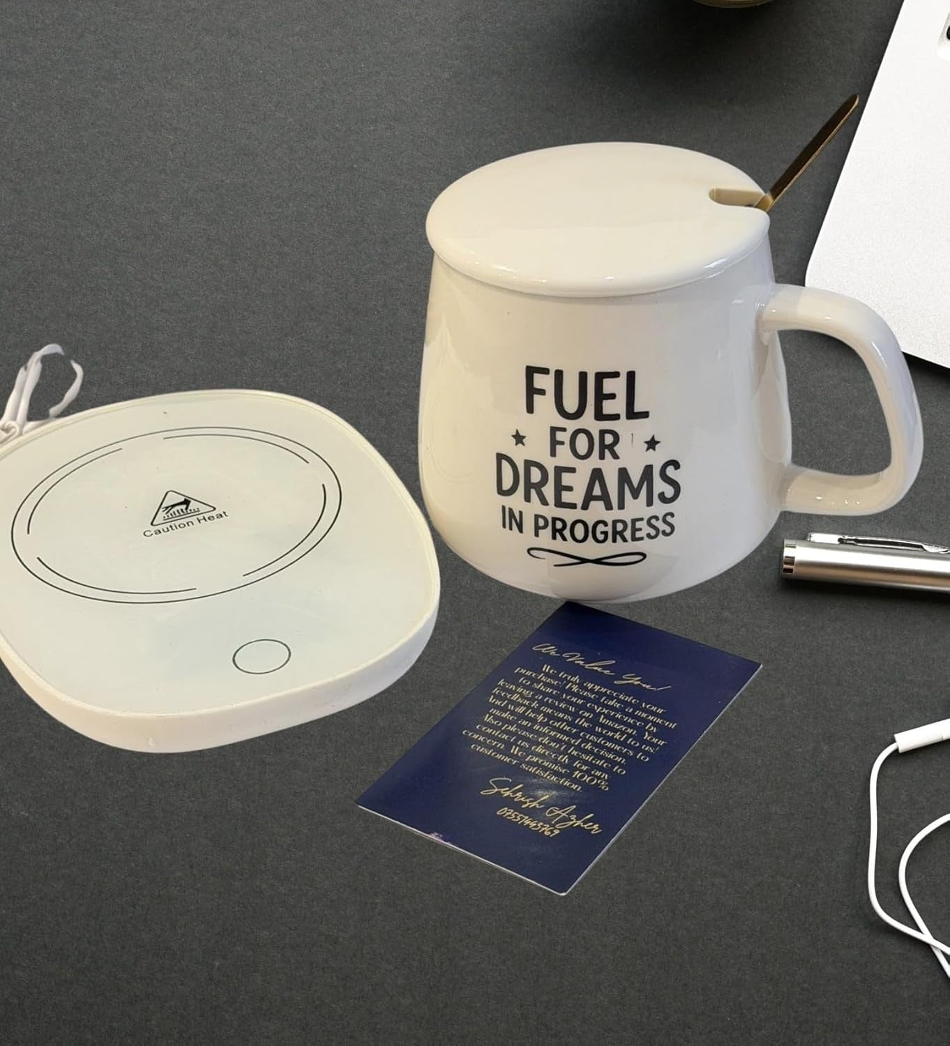 Ceramic Coffee Mug Set with USB Warmer Plate Spoon