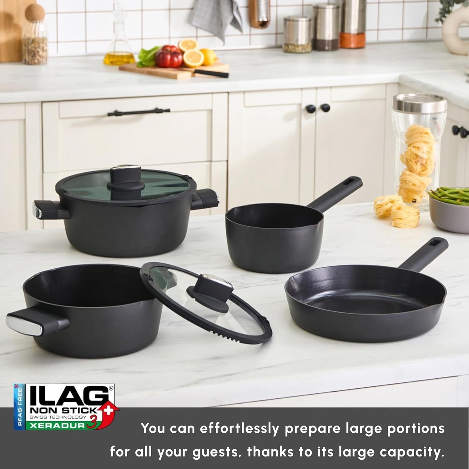 6Pcs Black Ceramic Non-Stick Cookware Set, PFAS-Free, Induction Safe