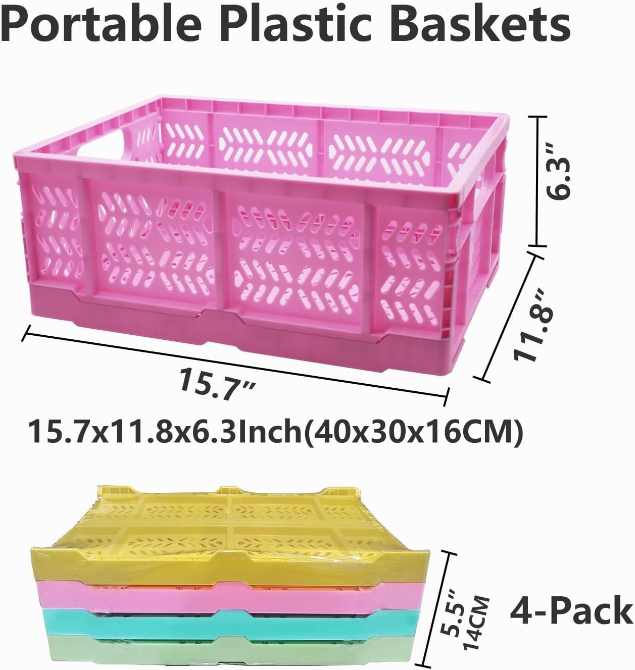 4 Pack 20L Foldable Storage Crates Stackable PP Boxes