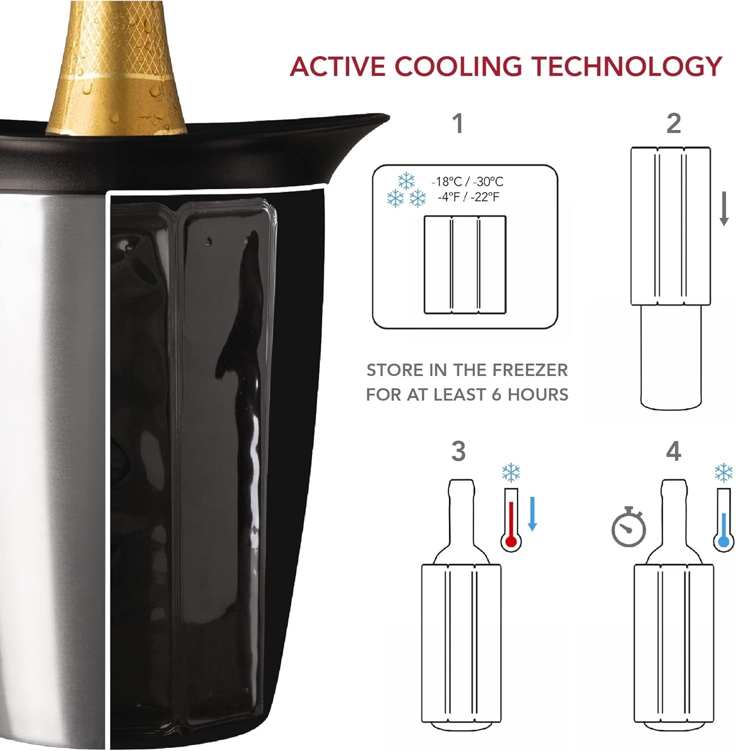 Stainless Steel Champagne Cooler Ice Free Wine Bottle Chiller Reusable Sleeve