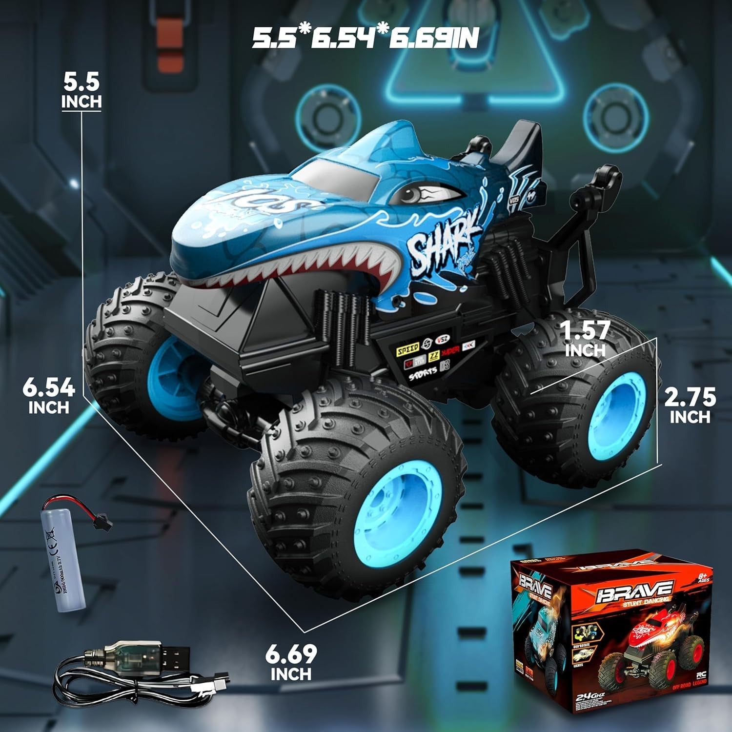 RC Monster Truck for Kids 3–8 – 360° Spin, LED Lights, Music & Wheelie Stunts