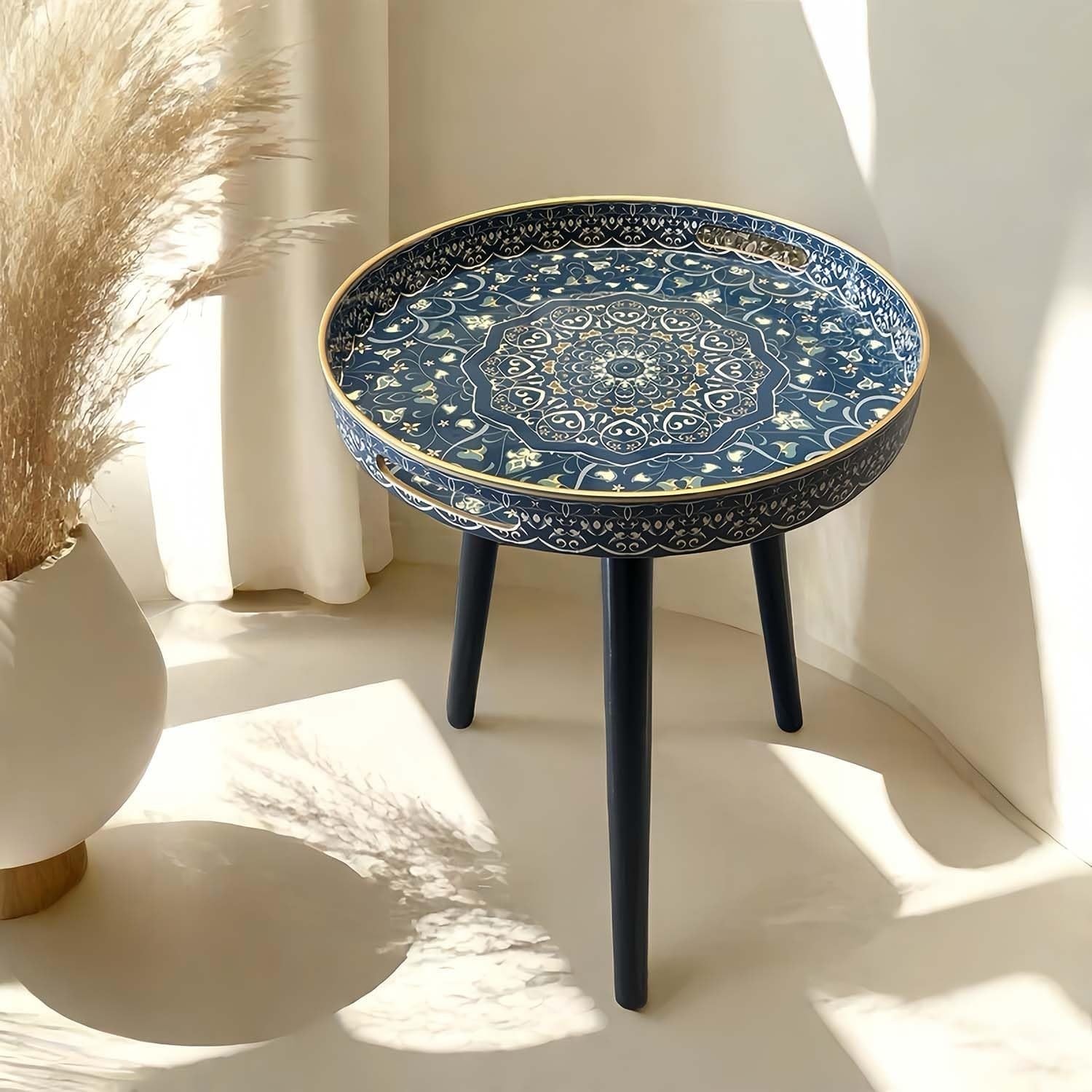 Round Outdoor Side Table with Detachable Legs – 50x38x38cm Blue Maze