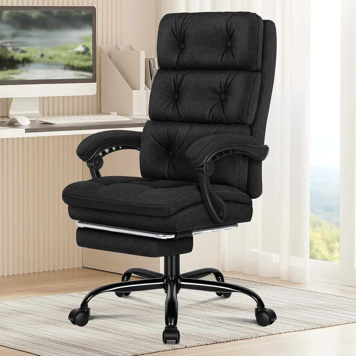 Executive Office Chair Recliner w/ Footrest 180kg Linen