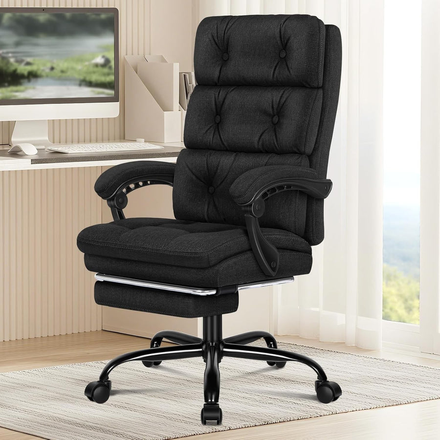 Executive Office Chair Recliner w/ Footrest 180kg Linen