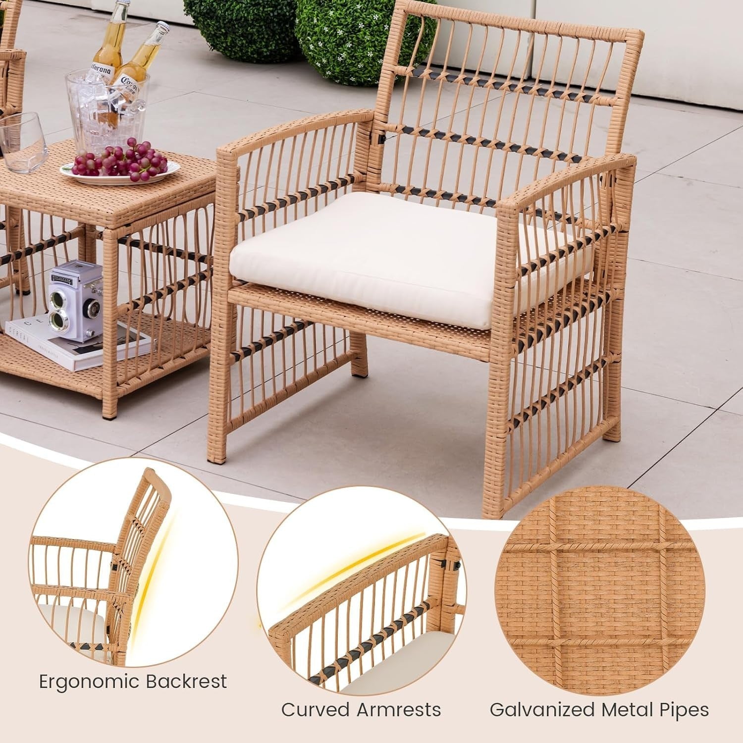 5pc Rattan Garden Furniture Set with Cushions, Table & Ottomans Patio