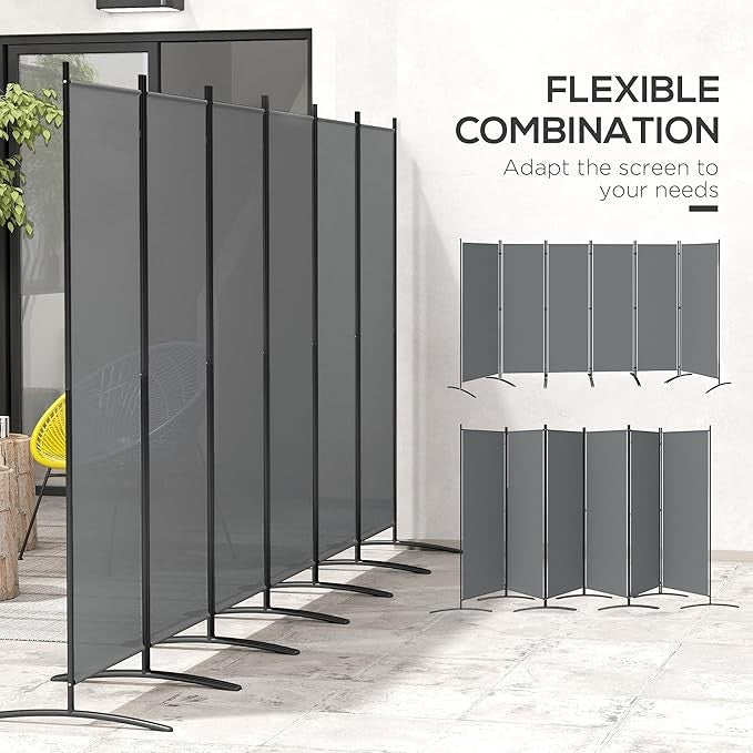 6 Panel Dark Grey Folding Room Divider – Freestanding Outdoor Privacy Screen