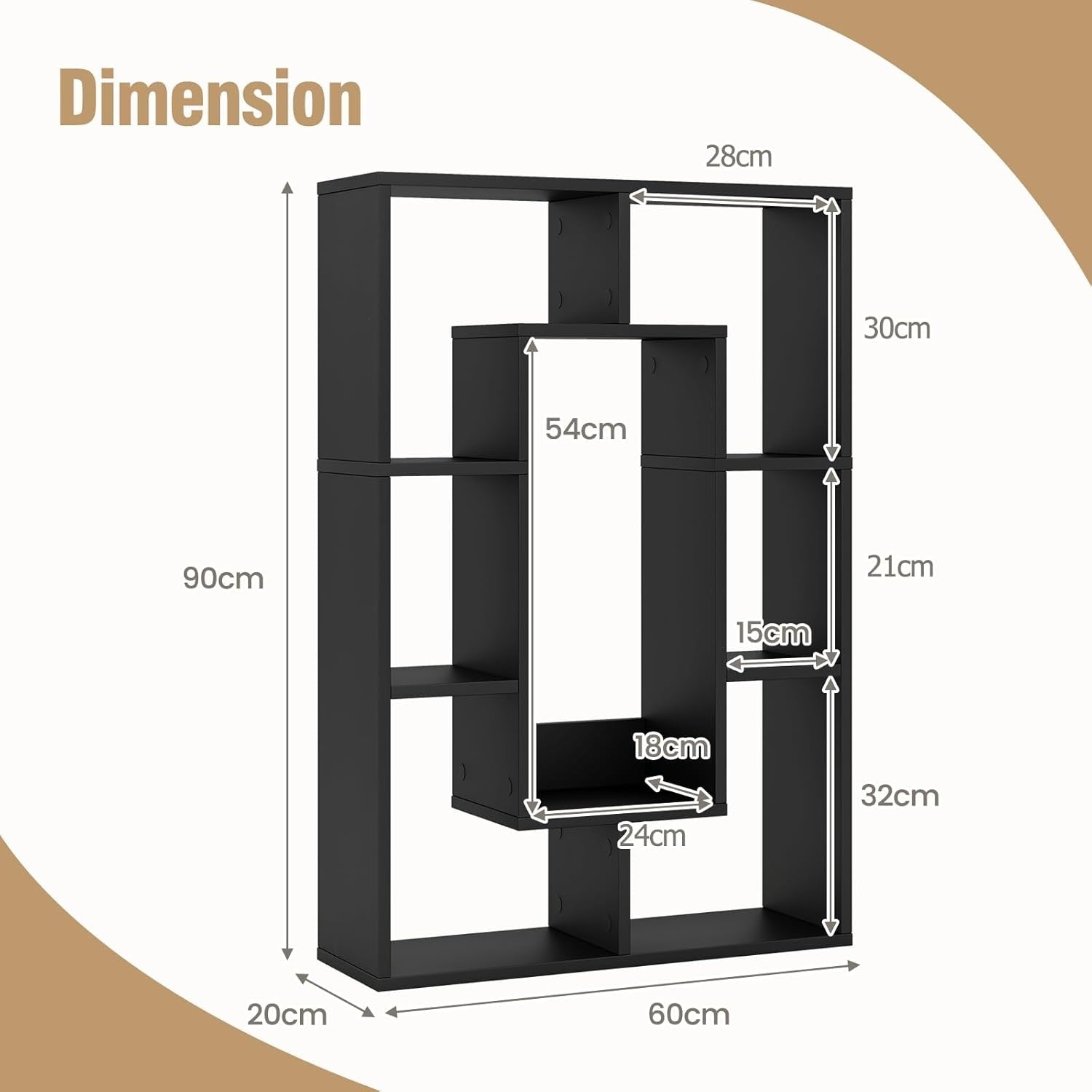 7-Cube Geometric Bookcase Modern Room Divider Storage Display Shelf Black
