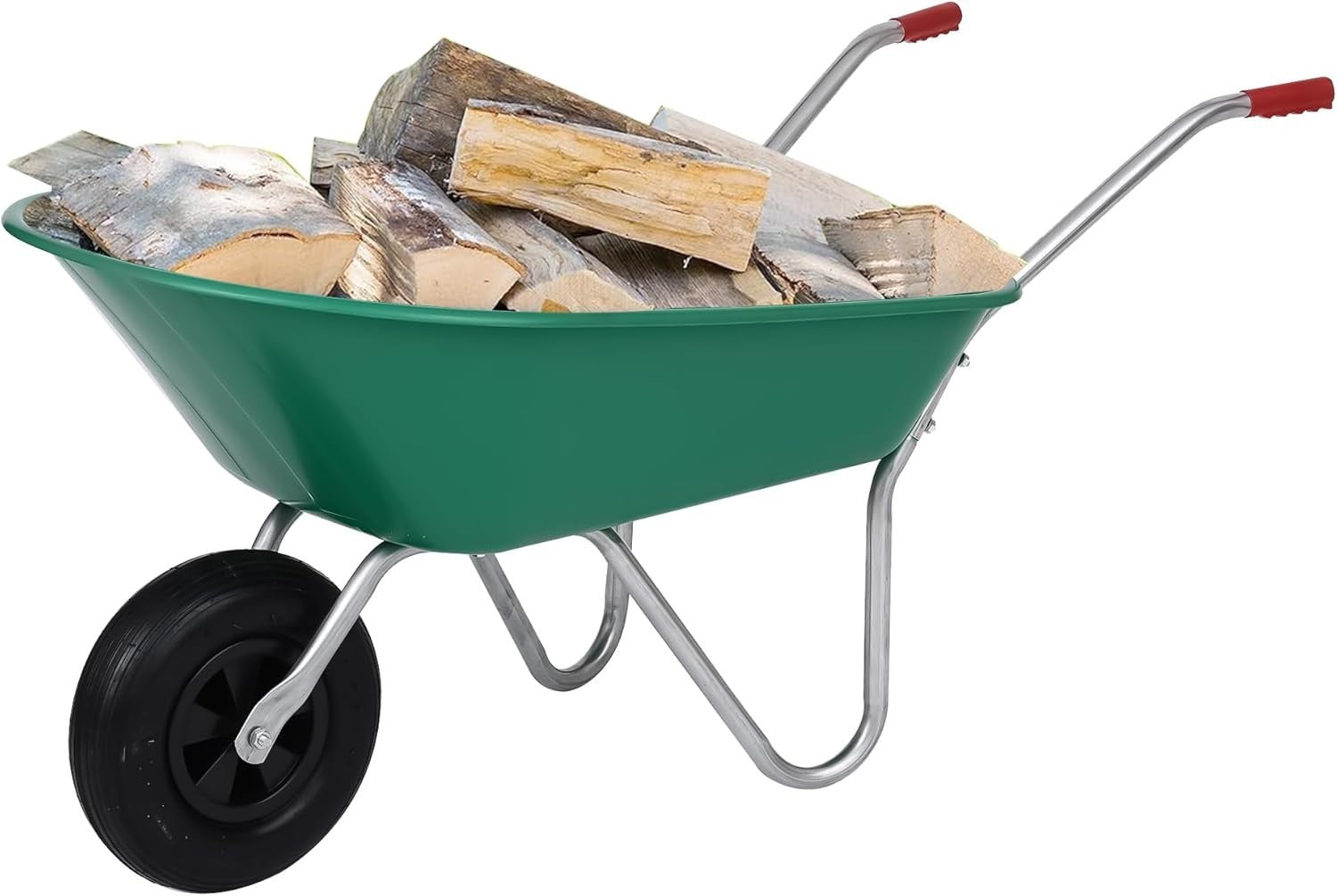 85L 1-Wheel Wheelbarrow Green – Pneumatic Tyre Durable Plastic w/ Steel Frame