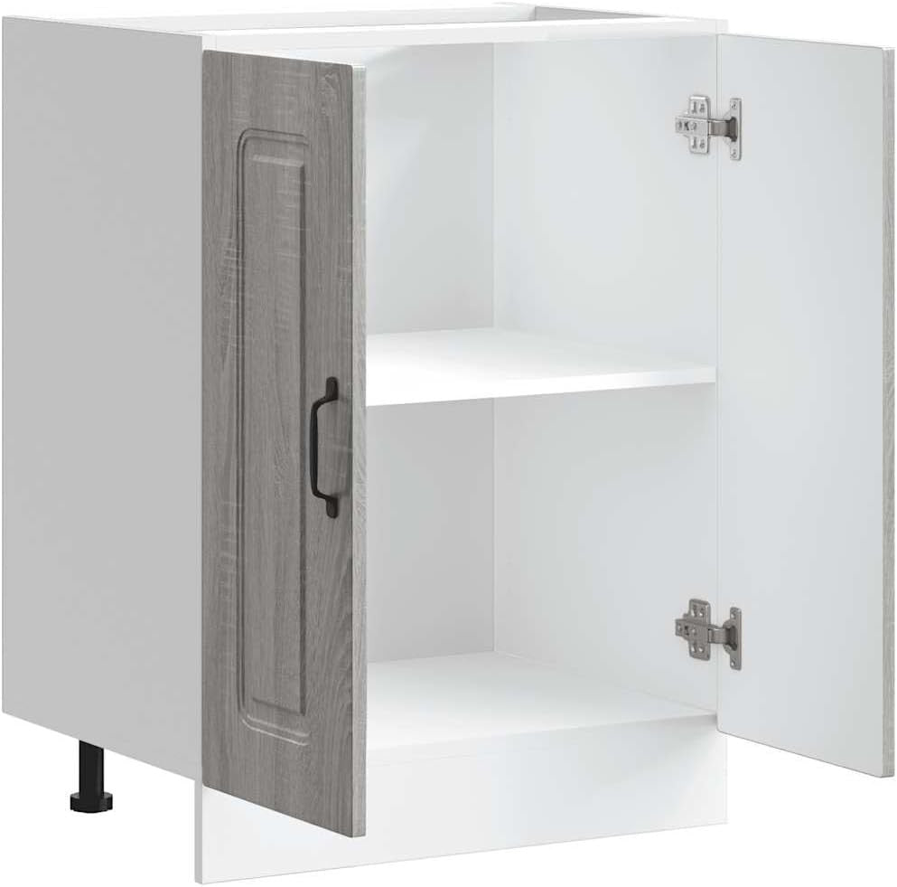 Grey Oak Bathroom Vanity Cabinet 60cm Under Sink Storage Unit with Double Doors