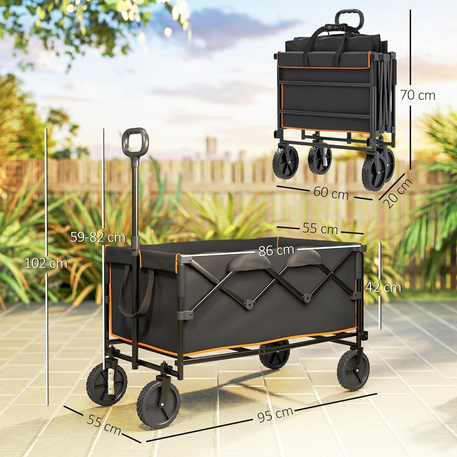 160L Folding Festival Trolley 100kg Heavy Duty Wagon w/ Tailgate & Bag