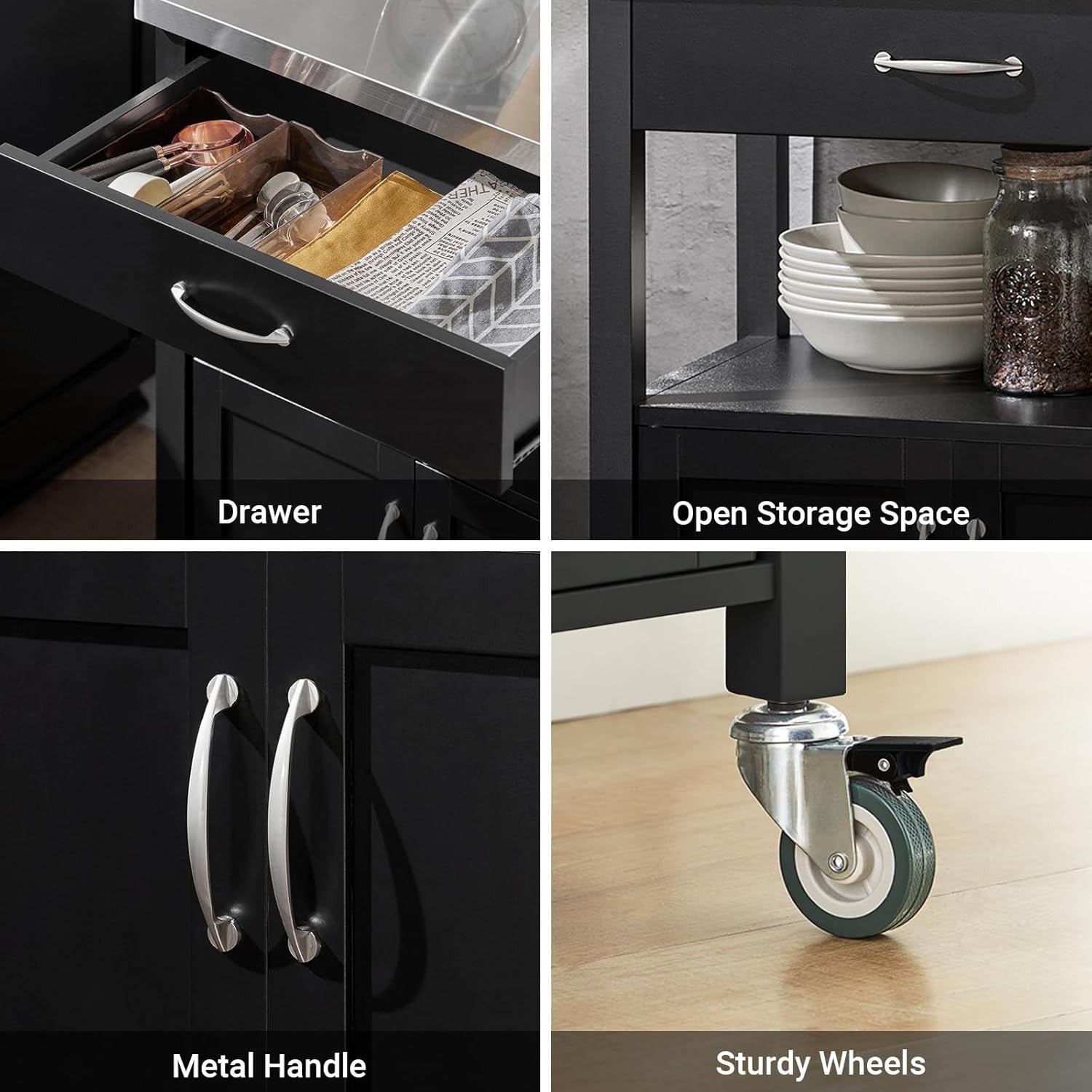 Kitchen Trolley Cart Stainless Steel Top Storage Cabinet