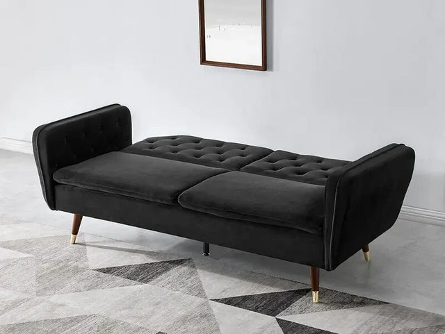 3 Seater Black Velvet Sofa Bed Click Clack Recliner Guest Bed Modern