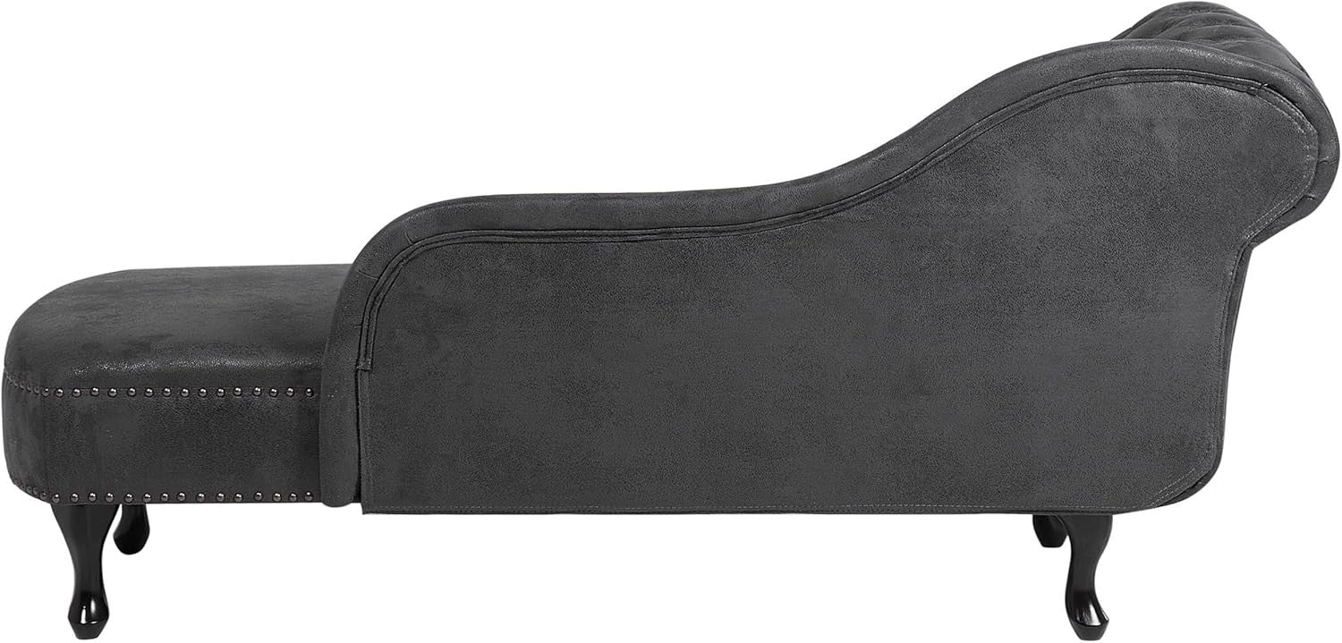 Left Hand Chesterfield Chaise Lounge Faux Suede Black Sofa 169cm Elegant Tufted