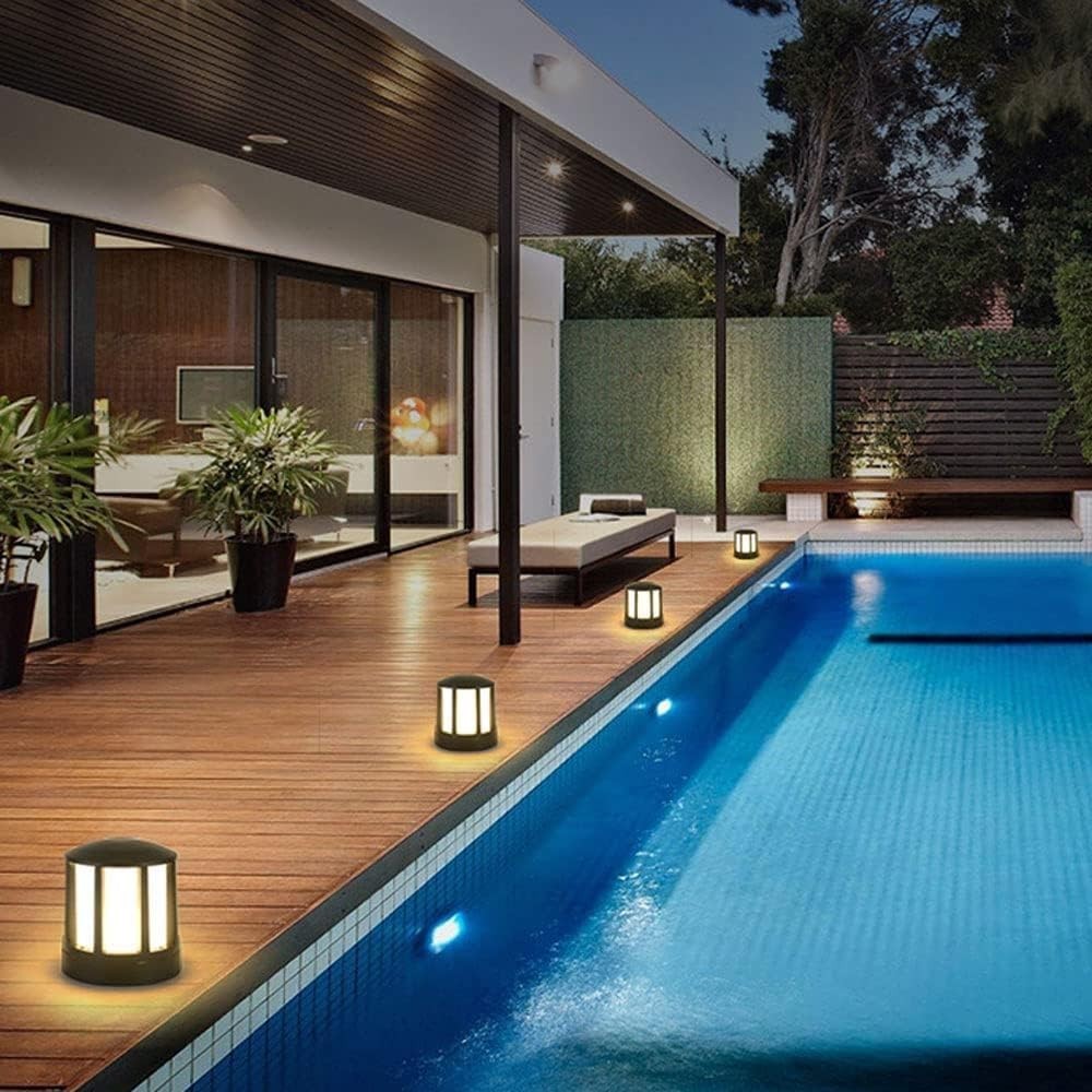 IP54 Outdoor Post Light, Acrylic Dome E27 Pillar Lamp – Black (A)