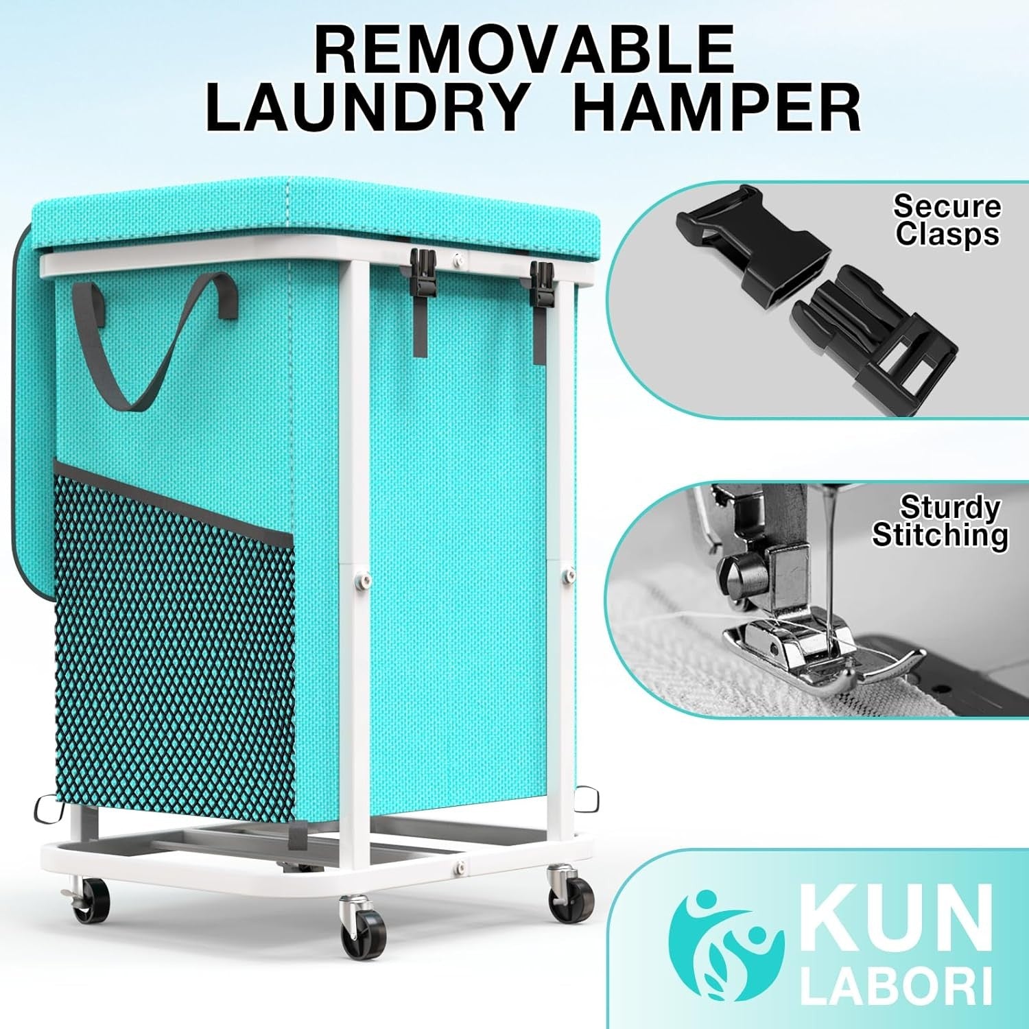 150L Large Blue Rolling Laundry Hamper Heavy Duty Laundry Basket with Wheels