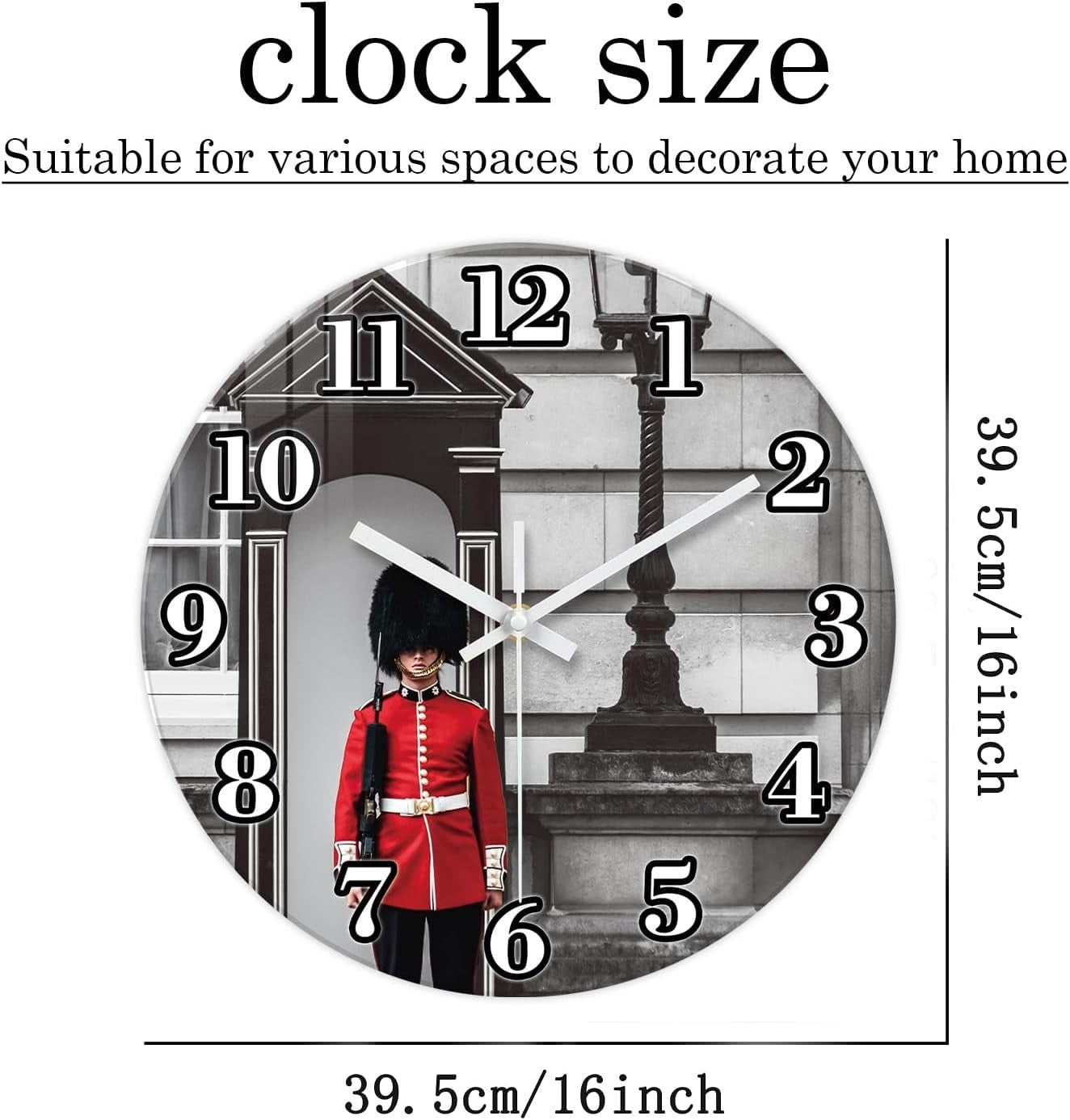 16" London Guard Wall Clock Silent Glass Round Modern UK Decor