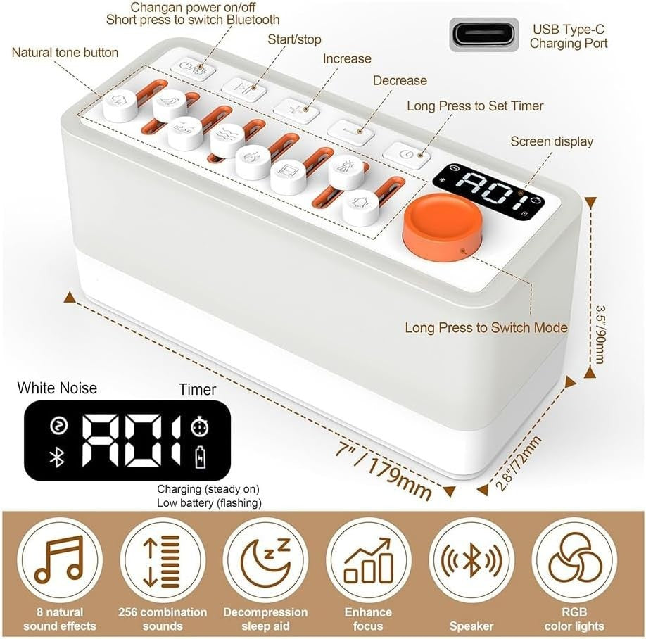 White Noise Sleep Sound Machine with Bluetooth & Night Light 8 Sounds