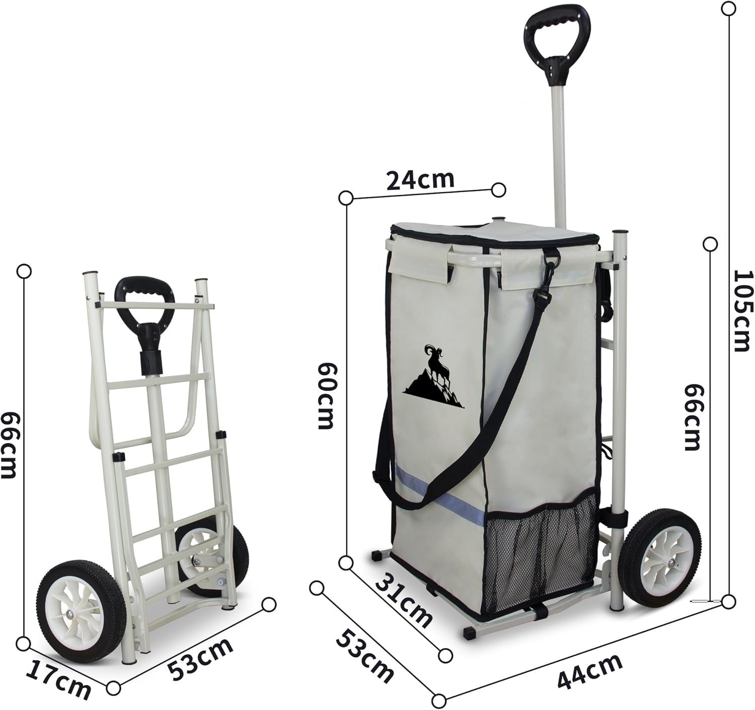 Foldable Shopping Trolley 45L Lightweight Cart w/ Insulated Bag & Wheels