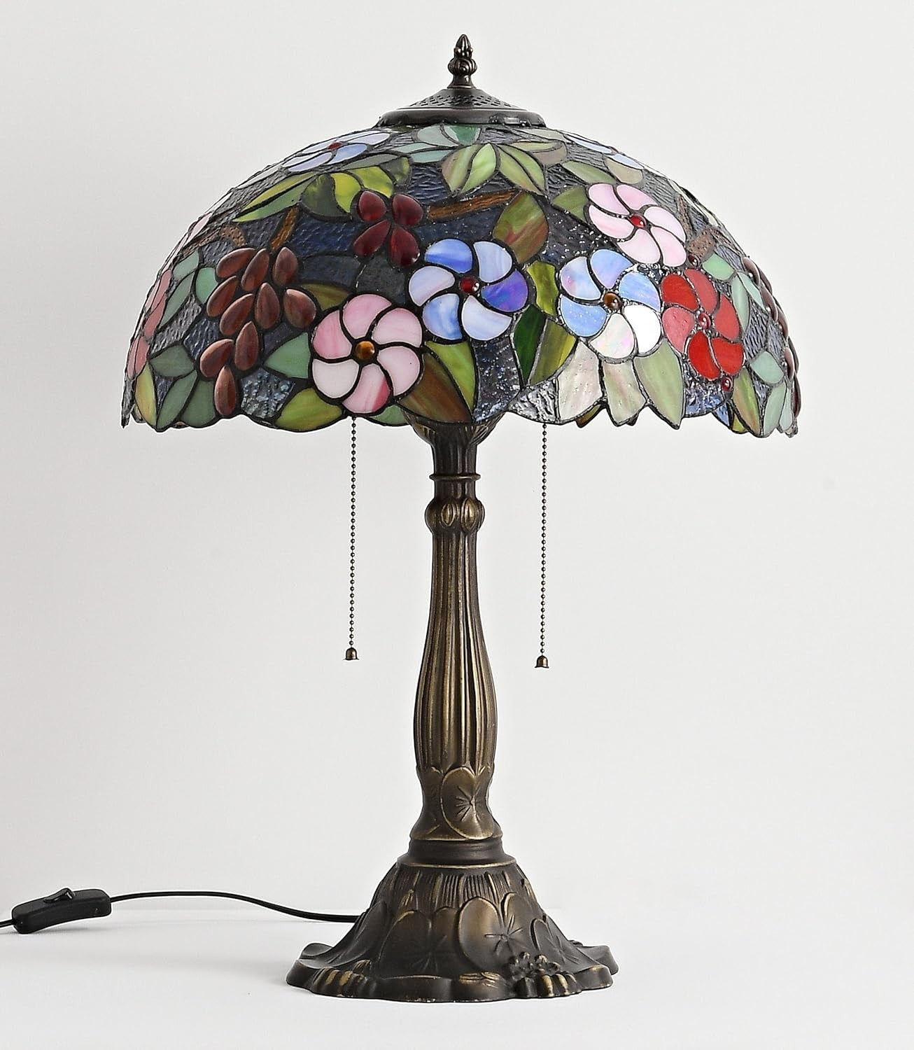 Vintage Tiffany Style Stained Glass Table Lamp, 16 Inch Elegant Desk Light