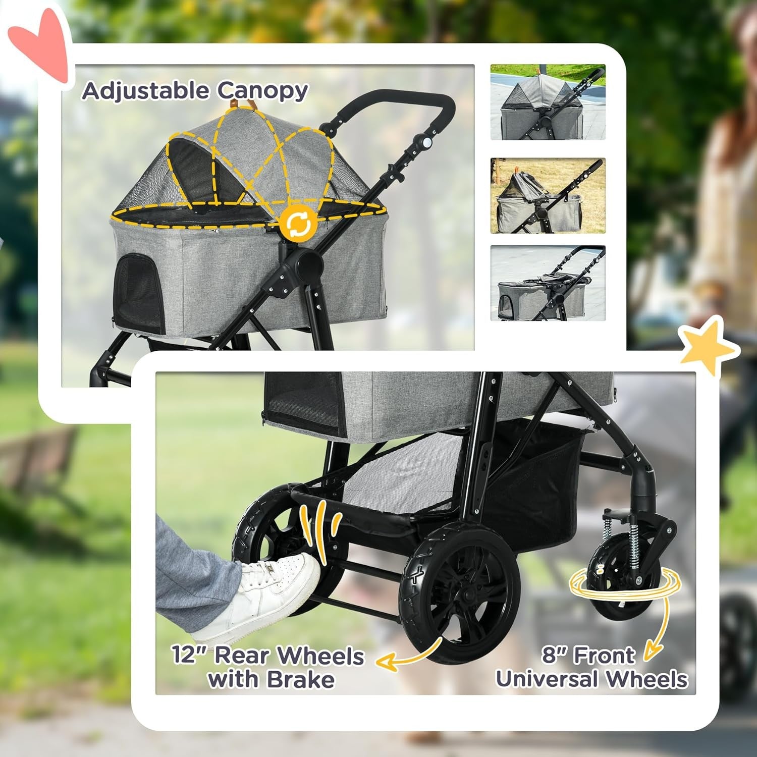 Dog Stroller Pushchair Foldable Pet Pram Detachable Carrier Shock Absorber