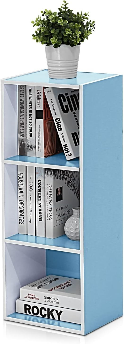 3 Cube Wooden Bookcase Small Storage Shelf Compact Organizer Bookshelf Blue