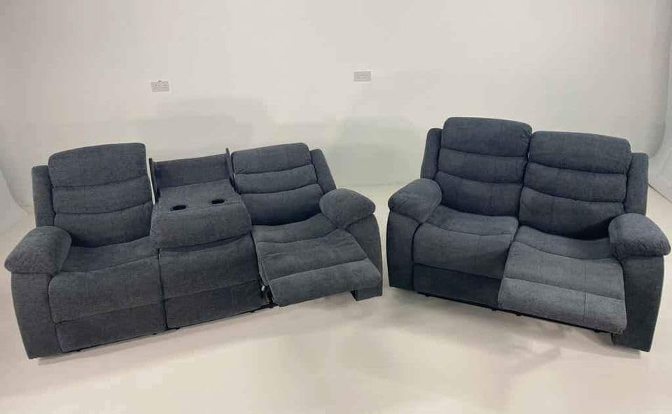 3+2 Seater Grey Recliner Sofa Set Fabric Cupholders Modern Modular