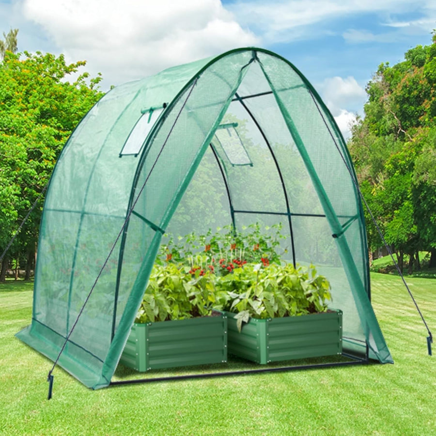 Portable Tunnel Greenhouse 1.8x1.8x2m Heavy Duty PE Cover with Mesh Windows